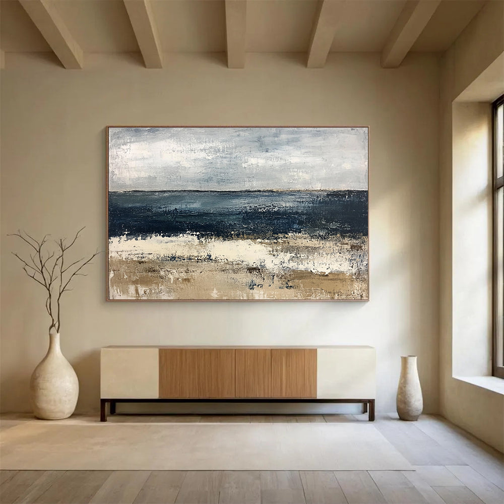 Buy Abstract Art Online Gray, Blue, and Beige Abstract Seaside Landscape HPS309