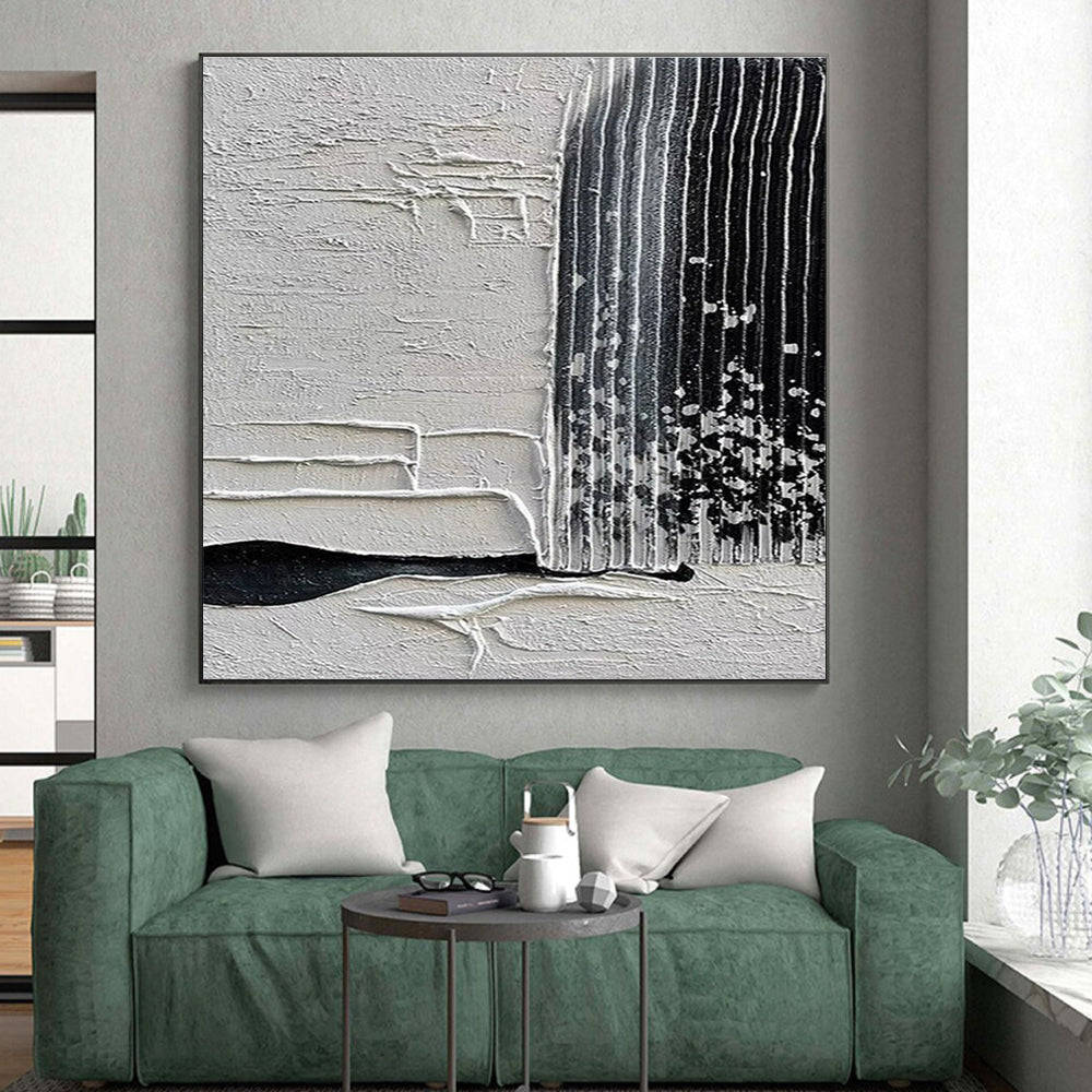 Oversized Abstract Wall Art Black White Textured Abstract Art PT379