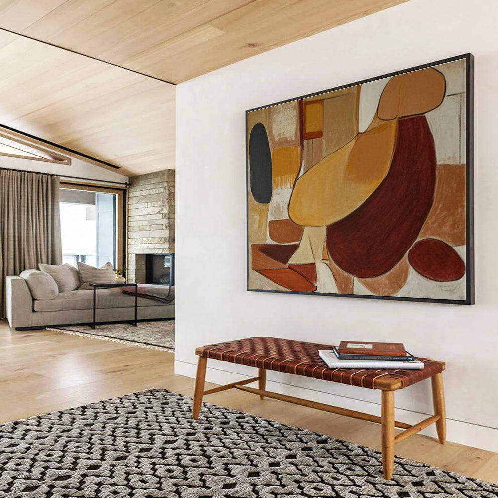 Hand Painted Art Warm Earth Tones Abstract Forms On Canvas HPS029