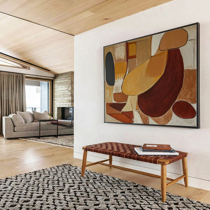 Hand Painted Art Warm Earth Tones Abstract Forms On Canvas HPS029