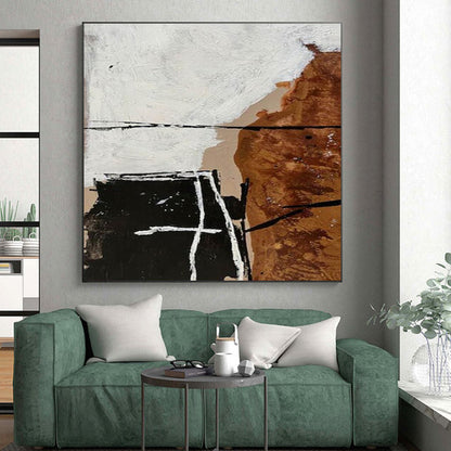 Cool Abstract Paintings Black, White, and Brown Geometric Abstract Art PT686