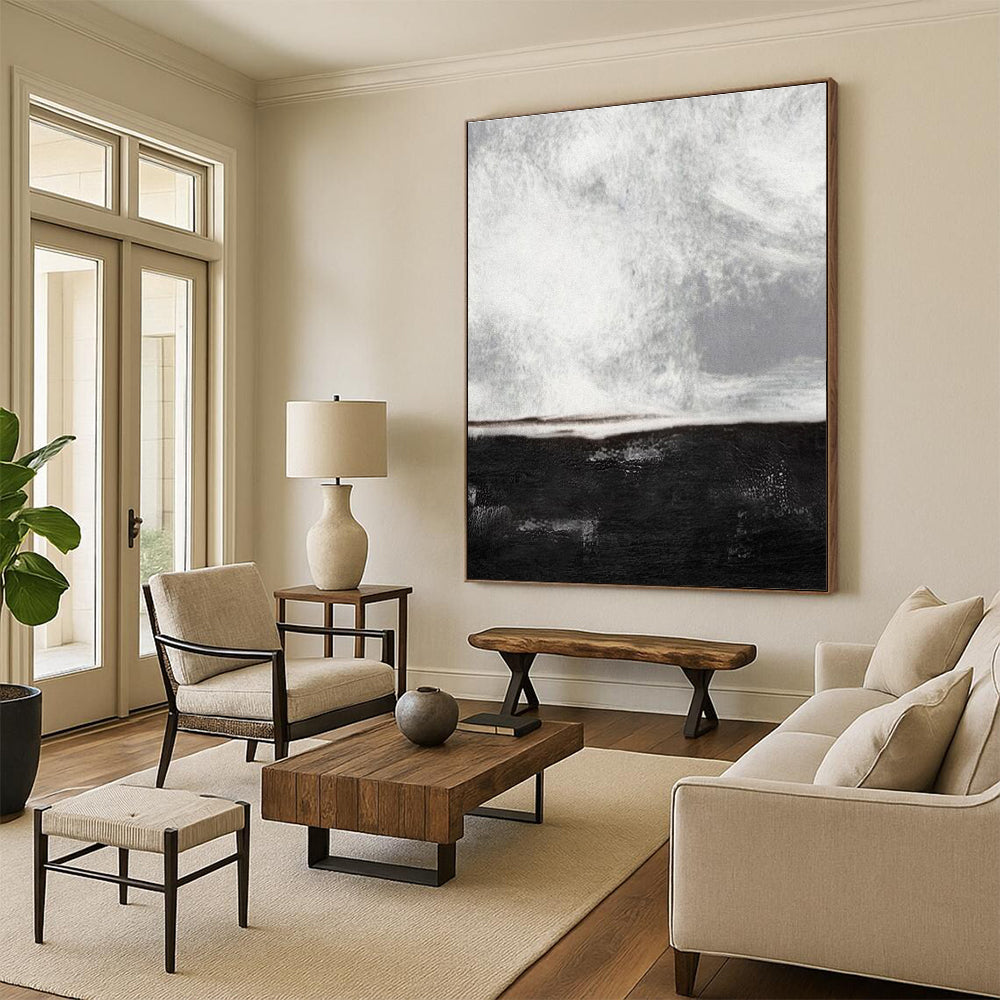 Oversized Abstract Wall Art Black and White Textured Abstract Art PT706