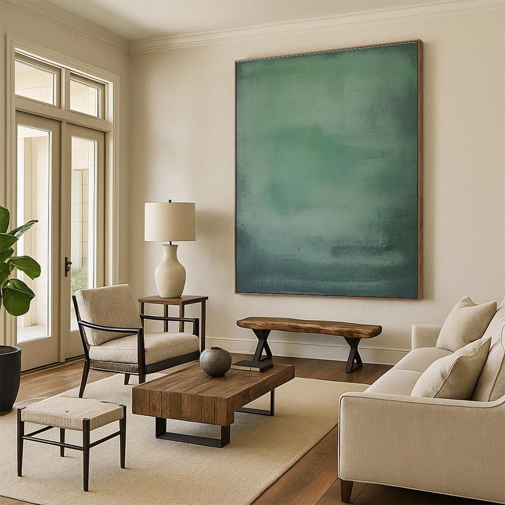 Hand-Painted Green Abstract Misty Landscape Acrylic Art PT501