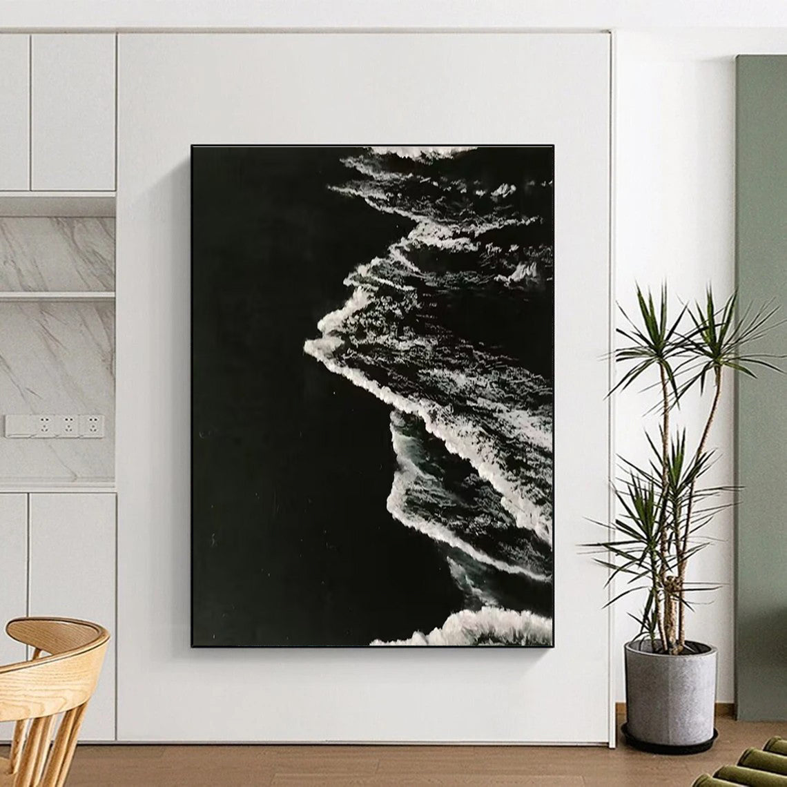 Minimalist Canvas Art Black and White Abstract Wave Painting DPS454