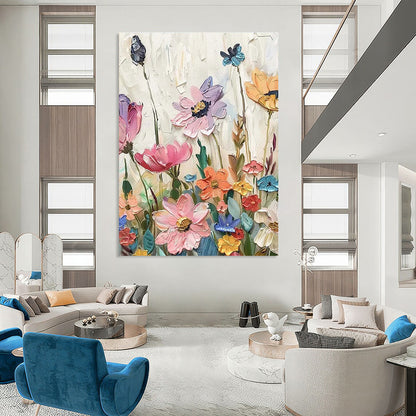 Hand Painted Art Colorful Floral with Bird Abstract Flower Painting DPS446