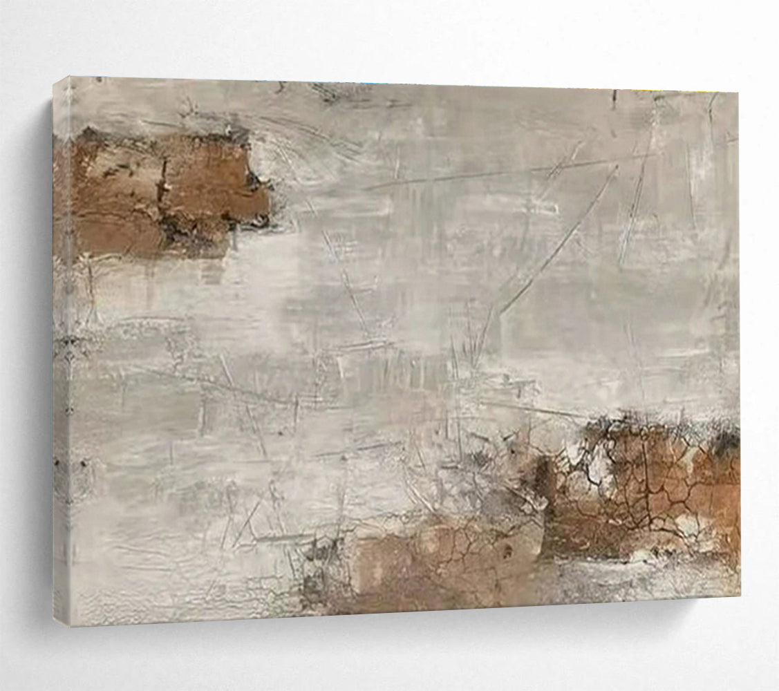 Large Painting In Living Room Beige, Gray, and Brown Textured Abstract Landscape Art HPS375