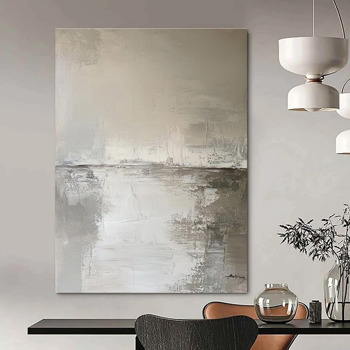 Gaint Canvas Art Gray & White Abstract Water Scene, Modern Art Acrylic DPS487