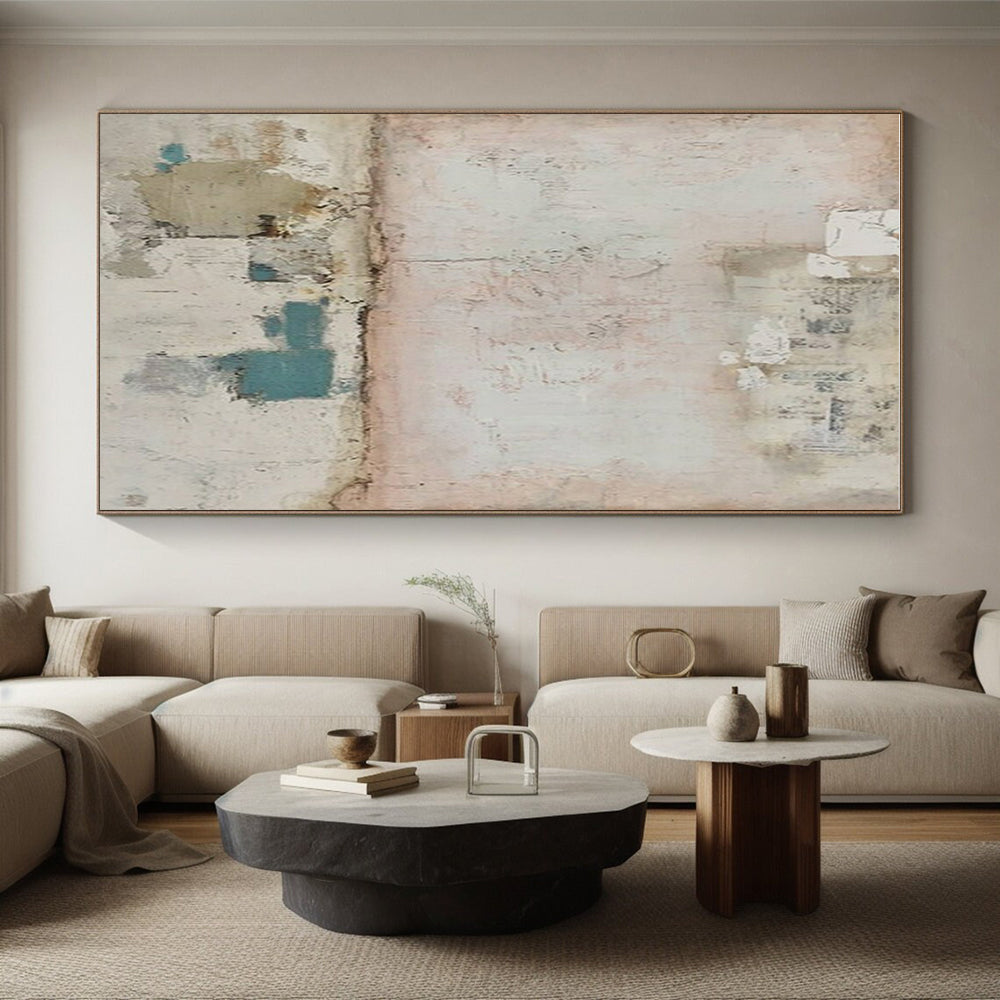 Handmade Art Soft Pink and Teal Textured Abstract Art PT624