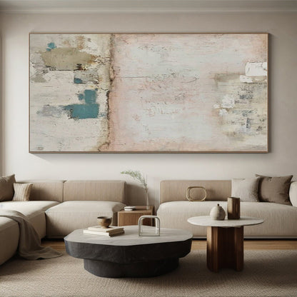 Handmade Art Soft Pink and Teal Textured Abstract Art PT624