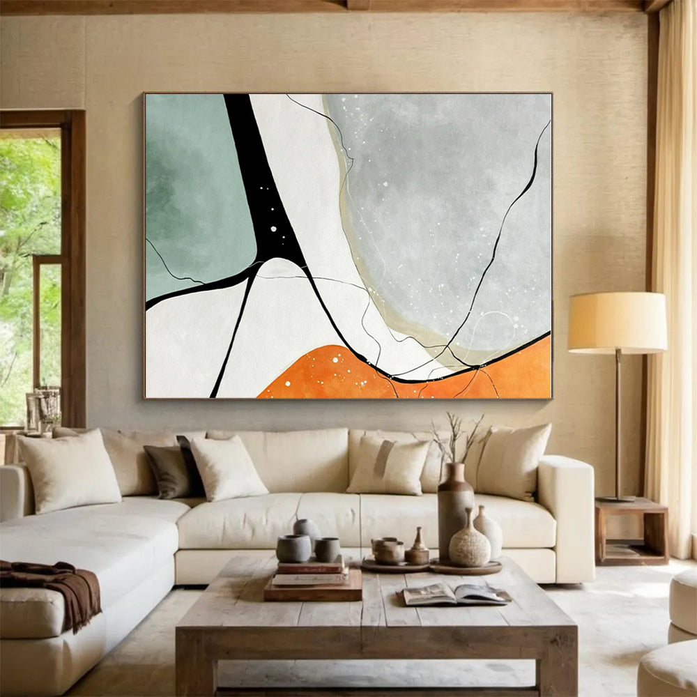Minimalist Canvas Art Gray, Orange, and Green Geometric Abstract Art PT730