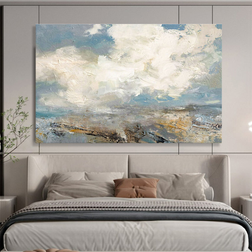 Large Painting In Living Room Gray, White, and Beige Abstract Seaside Art HPS385