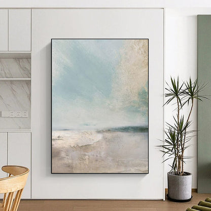 Large Size Beige, Blue, and White Textured Landscape Abstract Art PT710