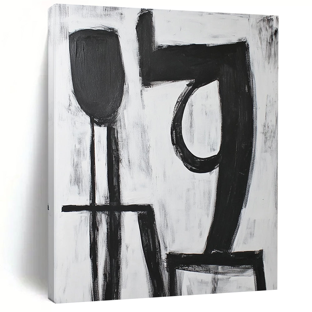 Affordable Large Abstract Wall Art With Black, White Geometric Shapes On Canvas PT194