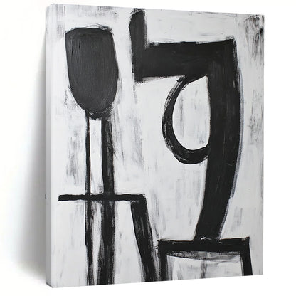 Affordable Large Abstract Wall Art With Black, White Geometric Shapes On Canvas PT194