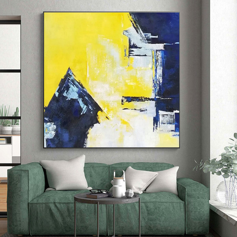 Unique Abstract Art Yellow, Blue, and White Geometric Abstract Art PT803