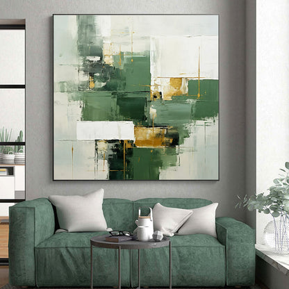 Large Size Green, White, and Gold Geometric Abstract Art PT800