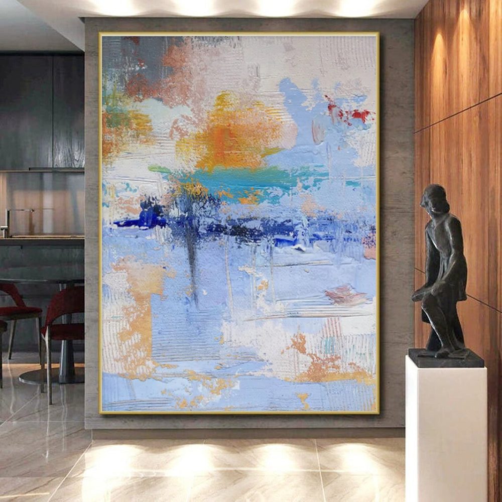 Modern Art Acrylic Blue Orange White Textured Abstract Art PT359