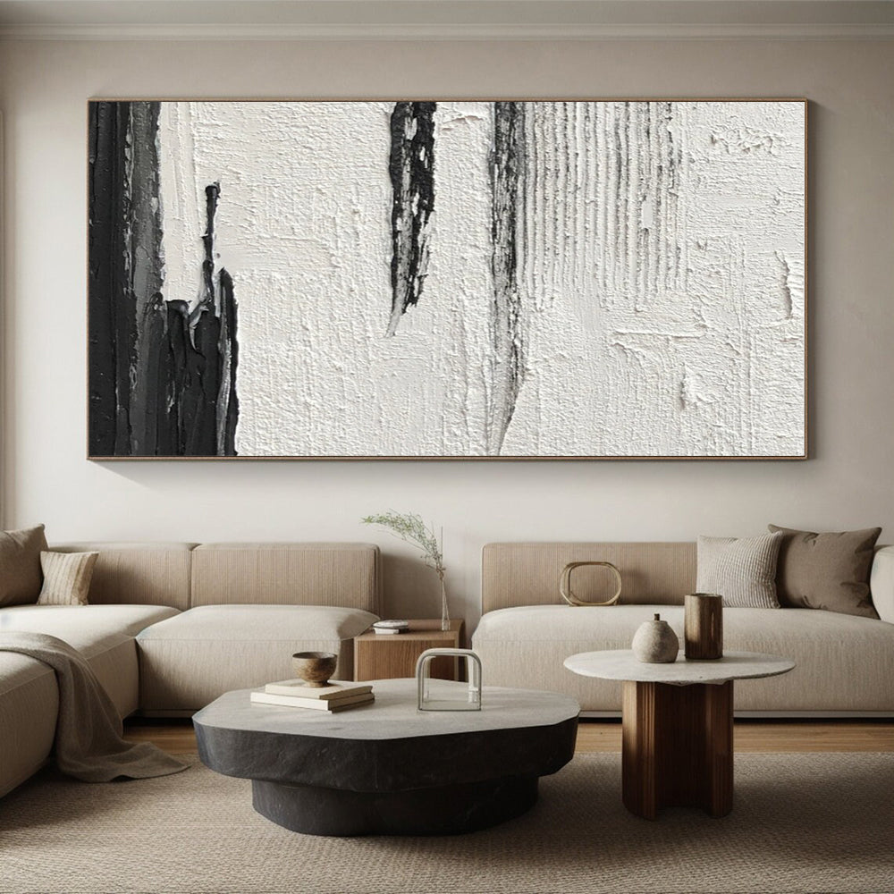 Hand-Painted Black and White Textural Abstract Landscape Painting PT268