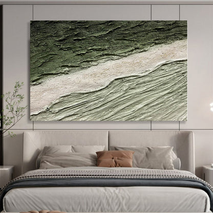 Hand-Painted Earthy Green & Beige Textured Abstract Art On Canvas HPS001