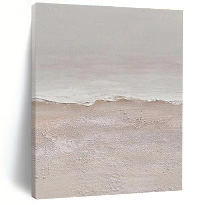 Hand Painting Beige and White Textured Abstract Seaside, Acrylic Modern Art Painting PT550