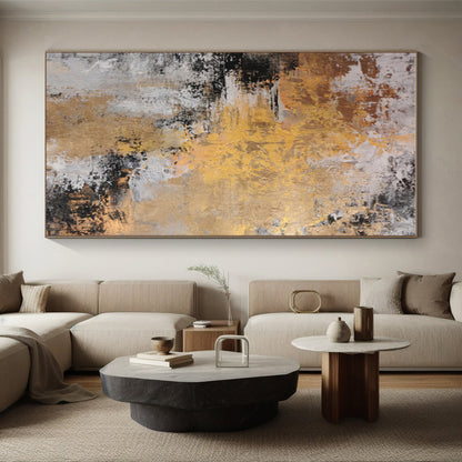 Oversized Abstract Wall Art in Gold, Black, White, and Grey Textural Abstract Luxury Painting On Canvas PT278