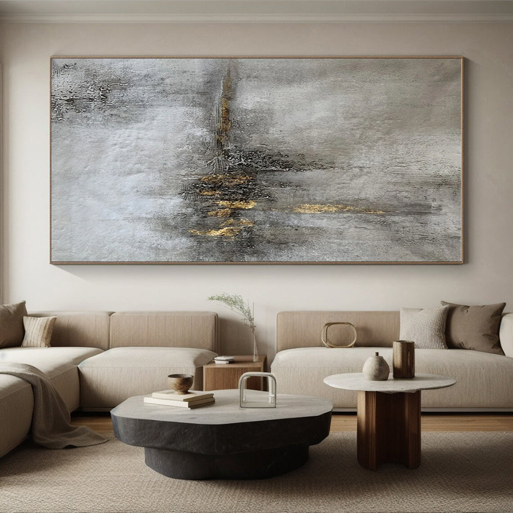 Unique Abstract Art Gray and Gold Textured Abstract Painting PT614