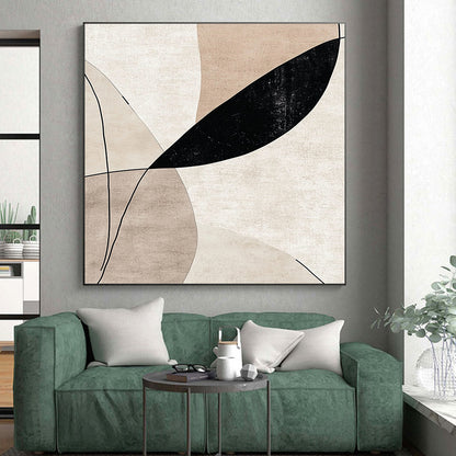 Modern Large Abstract Canvas Painting, Beige Black Gray Minimalist Geometric Abstract Art PT137