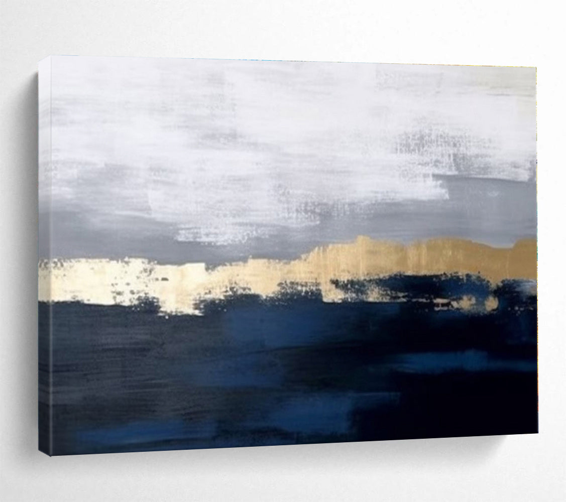 48x60 Acrylic Modern Art Paintings with Blue, Gray & Gold Abstract Scene HPS144