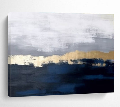 48x60 Acrylic Modern Art Paintings with Blue, Gray & Gold Abstract Scene HPS144