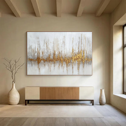 Large Size Gold, Gray & White Textured Abstract Painting HPS293