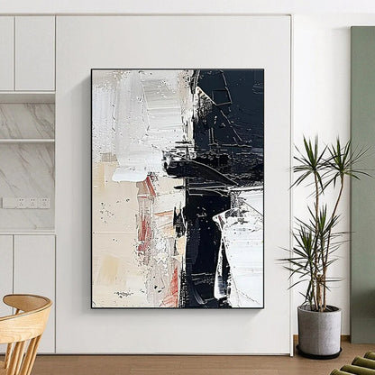 Handmade Art Black, White, and Beige Dynamic Abstract Art PT820