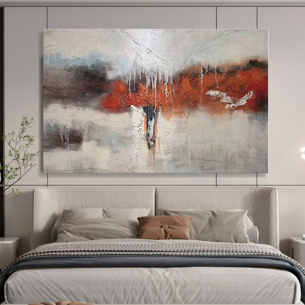 Unique Abstract Art Gray, Orange & White Textured Abstract Painting On Canvas HPS082
