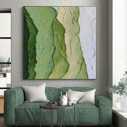 Hand Painted Art Green & Beige Textured Abstract Painting On Canvas PT043