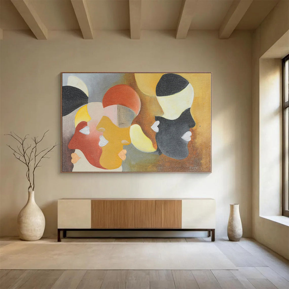 Unique Abstract Art Geometric Shapes In Warm Tones On Canvas HPS003