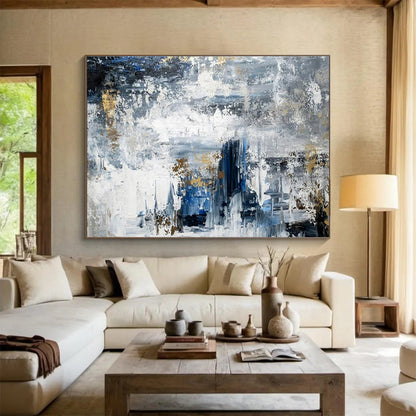 Gaint Canvas Art Blue, Gray, and Gold Textured Abstract Urban Art HPS372