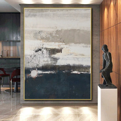 Large Size Gray, White, and Dark Blue Textured Abstract Art, Modern Art Acrylic PT322