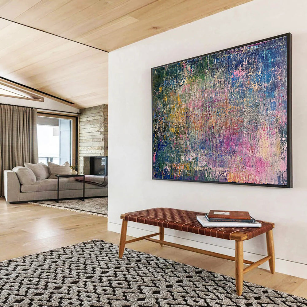 Oversized Abstract Wall Art Multicolor (Pink, Blue, Green, Yellow) Textured Abstract Painting HPS250