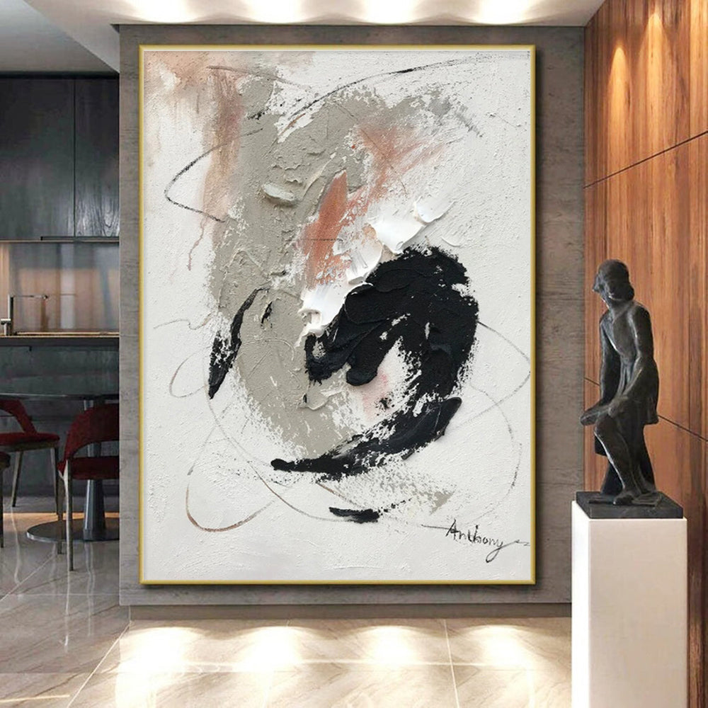Cool Abstract Paintings Black Gray White Textured Abstract Art PT473