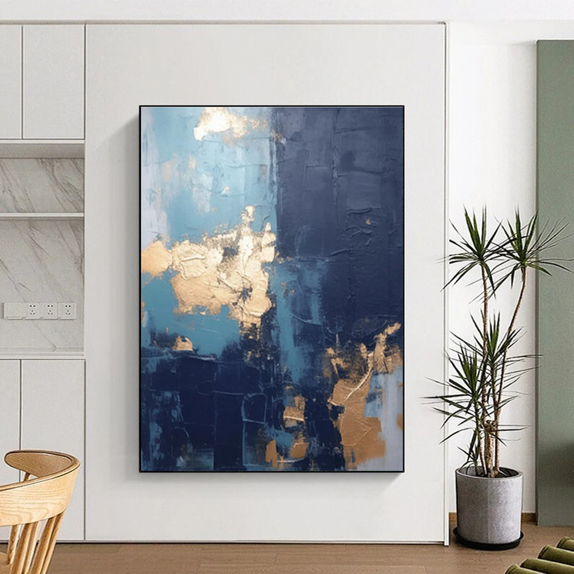 Hand Painted Art in Teal, Navy, and Gold Abstract Textural Compositions PT233