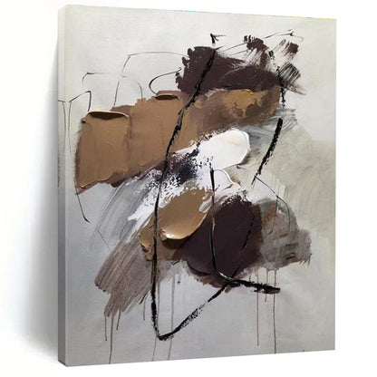 Handmade Art - Earthy Tones with Black Lines Textured Abstract Art PT584