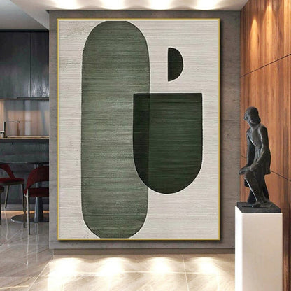 Minimalist Canvas Art Green Geometric Abstract Forms, Modern Art Acrylic PT554