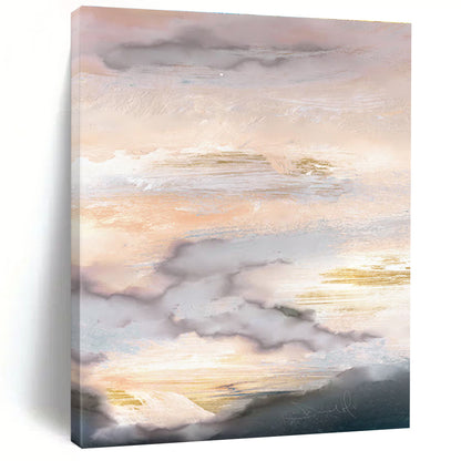 Hand-Painted Pink, Beige, Grey, and Gold Abstract Cloudscape Art PT241