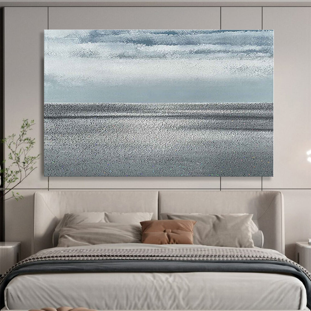 Hand-Painted Gray & White Textured Seascape Abstract Painting On Canvas HPS129
