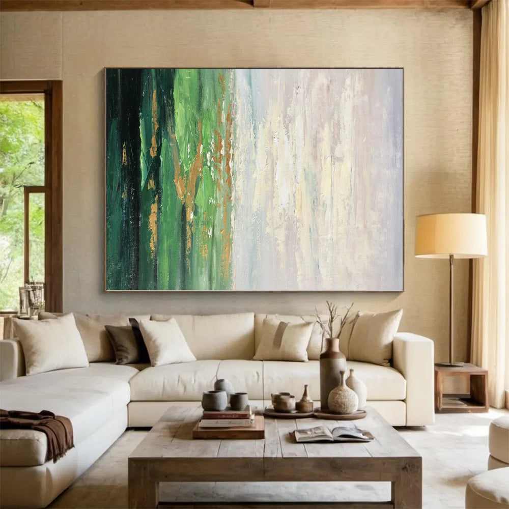 Acrylic Modern Art Paintings Green & Gold Landscape Abstract Painting On Canvas PT067