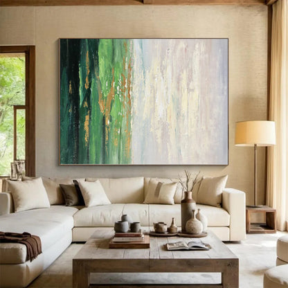 Acrylic Modern Art Paintings Green & Gold Landscape Abstract Painting On Canvas PT067