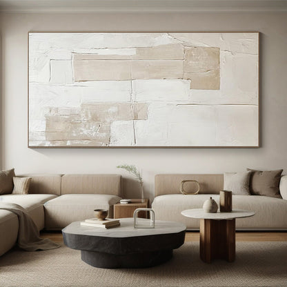 Hand-Painted Beige and White Textured Abstract Art PT745