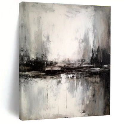 Minimalist Canvas Art Black and White Abstract Misty Landscape, Modern Art Acrylic PT528