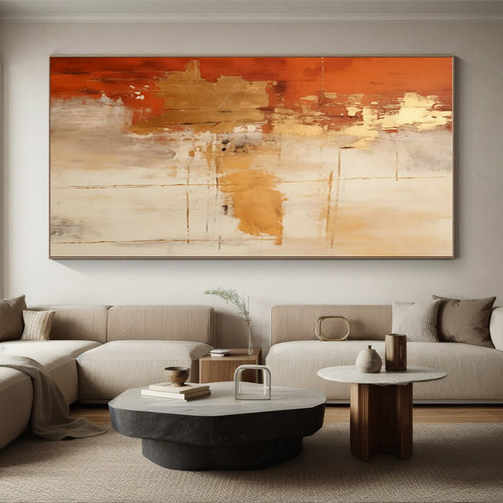 Modern Art Acrylic - Orange, Gold, Beige & Gray Textured Abstract Art PT590