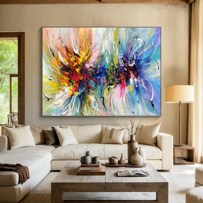 Large Size Multicolor Expressive Abstract Floral Burst Art HPS344