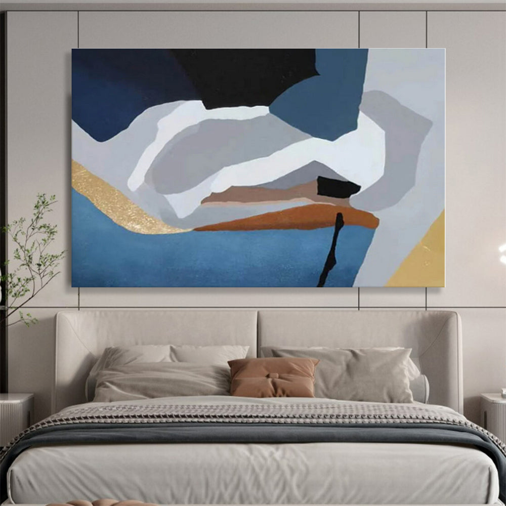 Unique Abstract Art Blue, Gray, Orange & Gold Geometric Abstract On Canvas HPS059